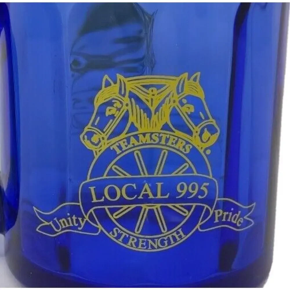 International Brotherhood Of Teamsters Union Local #995 Blue Glass Mug‎ USA Made